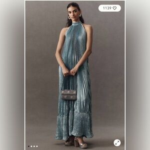 NWT L'IDÉE MYSTIQUE PLEATED SHIMMER MAXI DRESS